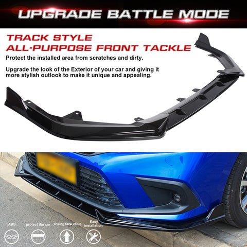 Front Bumper Lip Spoiler Body Kit Glossy Black For 2022+ Honda Civic 11th Sedan
