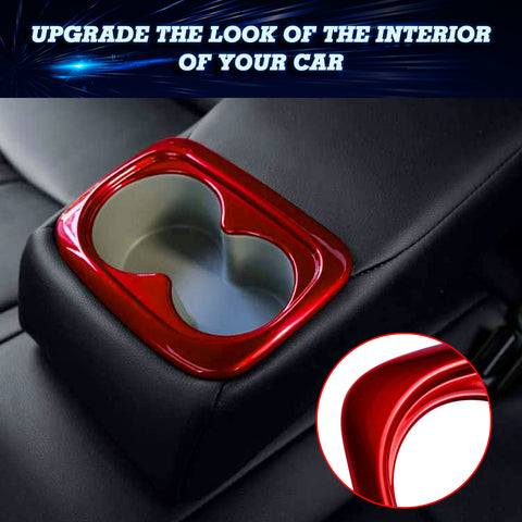 Red Interior ABS Water Cup Holder Cover Trim For Honda Civic 10th-11th 2016-2022