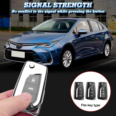 Soft TPU Silver Flip Key Fob Cover For Toyota Auris Corolla Yaris 2/3/4 Button