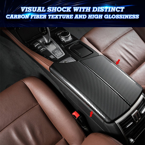 Interior Central Armrest Box Panel Cover Trim, Carbon Fiber Pattern, Compatible with BMW 5 Series F10 F11 2011-2016 (2pcs)
