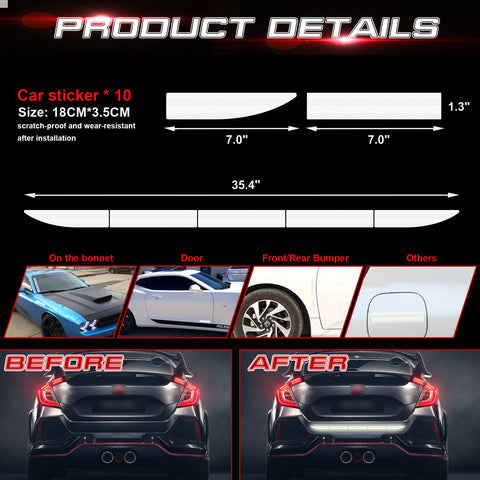 White Reflective Glow In The Dark Car Rear Bumper Warning Decal Strips Universal