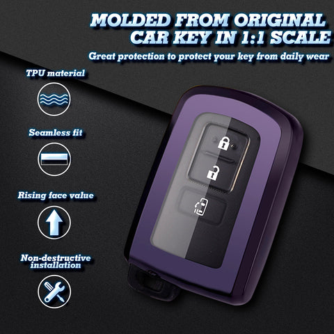 Purple Black Anti-dust Smart Key Fob Shell For Toyota Tacoma Camry 2 3 4 Button
