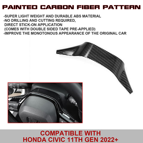 Carbon Fiber Texture Steering Wheel Upper Trim For Honda Civic 11th Gen 2022+