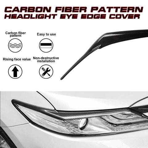 2X Carbon Fiber Pattern Headlamp Eyelid Strip Cover Trim For Toyota Camry 2018-up LE XLE SE XSE Hybrid All Models