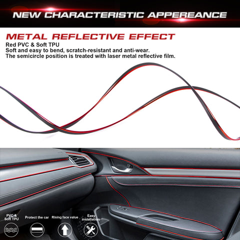 16ft Red Car Interior Door Gap Edge Line Insert Molding Trim Strip Accessories