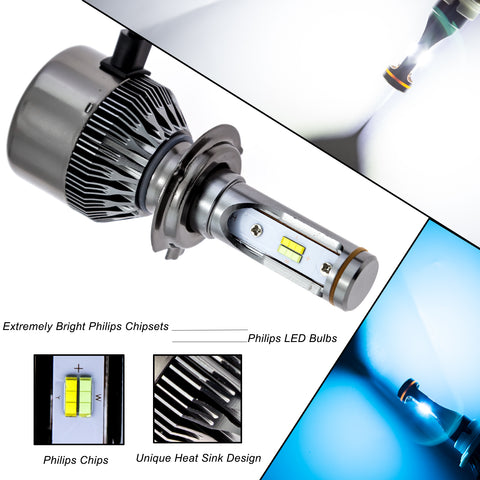 Xotic Tech 2pcs 6000K 8000k Dual Color White/ Ice Blue H10 9140 9145 LED High/ Low Beam Fog Light Headlight Conversion Kit