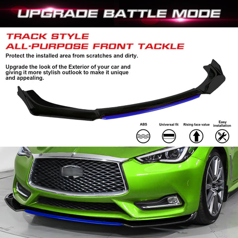 Front Bumper Lip Chin Spoiler Splitter Diffuser Protector Body Kit Compatible with Honda Accord Civic or Volkswagen MK5 MK6 MK7 or Kia Optima or Mitsubishi Lancer, Matte Black w/Blue 4pcs