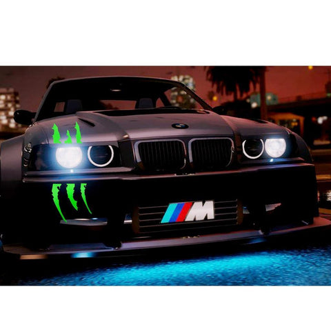 12 inch Vinyl Headlight Taillight Claw Scar Scratch Decal Monster Stripe Decor Sticker Black/ Green/ Red/ Silver
