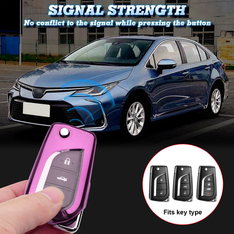 Pink TPU Shockproof Flip Key Fob Case For Toyota Auris Corolla Yaris 2/3/4 Button