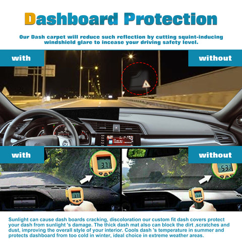 Center Console Dashboard Mat Pre-cut Non-Slip Sunshield Sun Glare Protector Dash Carpet Pad Black Cover Compatible with Honda Civic 2016-2021