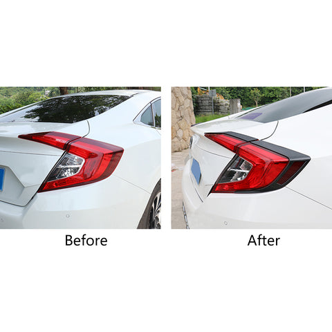 4x Sporty Racing Carbon Fiber Style / Styling ABS Chrome Rear Light Cover Trim for Honda Civic 2016-2019 Sedan Only