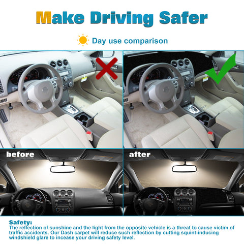 Center Console Dashboard Mat Pre-cut Non-Slip Sunshield Sun Glare Protector Dash Carpet Pad Black Cover Compatible with Nissan Altima Sedan Coupe 2007-2012