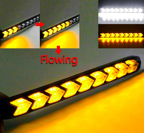 Switchback Flowing Strip Arrow Turn Signal Driving Fog Light Universal fit Most Cars, Trucks and SUVs, 9 SMD White & Amber