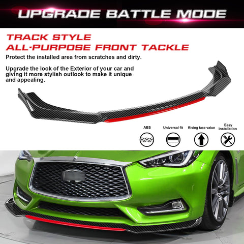 Front Bumper Lip Chin Spoiler Splitter Diffuser Protector Body Kit Compatible with Honda Accord Civic or Volkswagen MK5 MK6 MK7 or Kia Optima or Mitsubishi Lancer, Carbon Black w/Red 4pcs