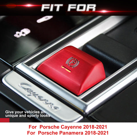 Car Interior Parking Brake P Button Switch Knob,Handbrake Button Frame Decoration Cover Sticker Compatible with Porsche Cayenne Panamera 2018-2021 (Red)