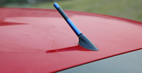 Carbon Fiber Blue Aluminum Antenna Roof Hood Mount Mast 4.7'' inch Screw Type AM/FM Radio Car Antenna JDM Replacement Universal Fit