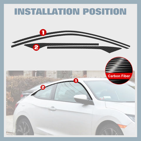 Carbon Fiber Style Side Door Window Strip Decals For Honda Civic Coupe 2016-2021