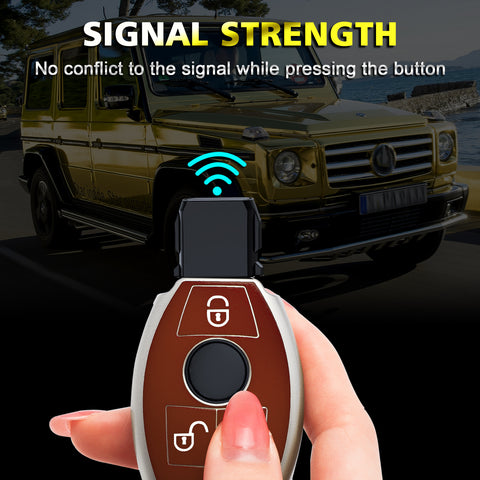 Key Fob Cover Case Shell Keyless Full Protect Brown w/Keychain For Mercedes Benz 3 Button