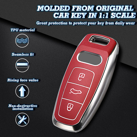 Red TPU Leather Anti-dust Full Seal Remote Key Fob Cover For Audi A6L A7 A8 Q7