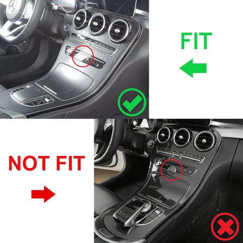 Center Console Gear Shift Panel Frame Cover Trim, Carbon Fiber Pattern, Compatible with Mercedes Benz C Class W205 2019-2020, GLC Class X253 2020 (Without Clock)