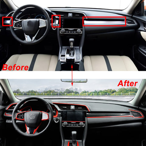 Carbon Fiber Pattern Interior Dashboard Cover Trim Sticker Fit Honda Civic 2016-2020