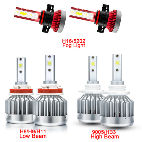 6pcs 6000K Xenon White LED High Low Beam Headlight + Fog Light Bulb Combo Package for Chevrolet Silverado 1500 2500 3500 2007-2015