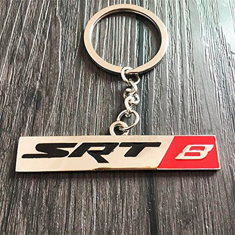 1x HEMI SRT 8 3D Chrome Keychain Ring 3D Key Chain Nameplate Emblem for Mustang Dodge Chrysler