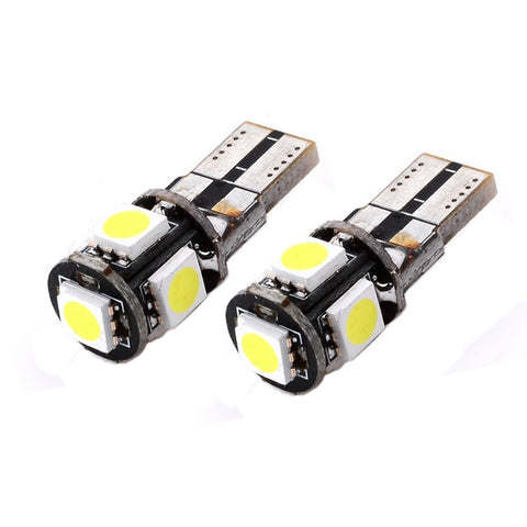 2x CANBUS ERROR FREE White T10 5-SMD 5050 LED Bulbs For Euro Car Parking Light, License Plate Light, Interior Light