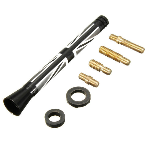 3" Black / Grey Union Jack Flag Theme Short Antenna For MINI Cooper All Models