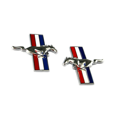 2x Pony Running Horse Tri Bar Emblem Side Fender Door Badge Sticker For Ford Mustang