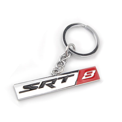 1x HEMI SRT 8 3D Chrome Keychain Ring 3D Key Chain Nameplate Emblem for Mustang Dodge Chrysler