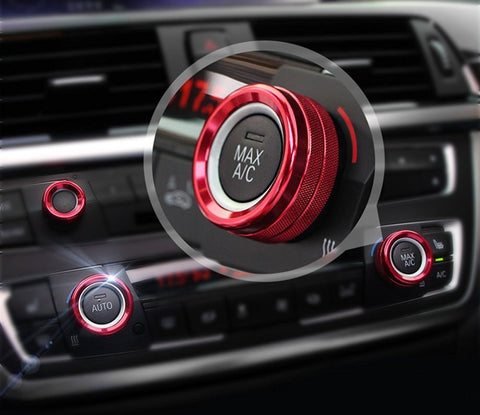 3pcs Red/Silver AC Climate Control Radio Volume Knob Ring Covers For BMW 1 2 3 3GT 4 Series