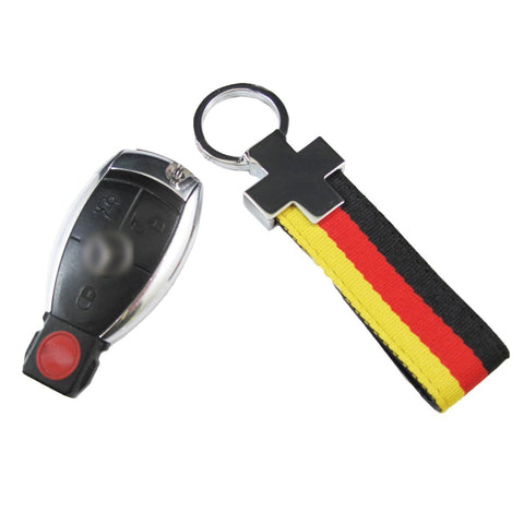 1x Flag Stripe Nylon Band w/ Inner Leather Key Fob Chain Keychain Ring For Audi BMW Mercedes Porsche etc Germany/M-colored/Italian Flag