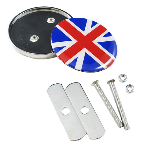 1 Set Front Grill Badge w/ Holder Fit All MINI Cooper R50 R55 R56 R57 R558 R60 UK Flag (Red/Black)