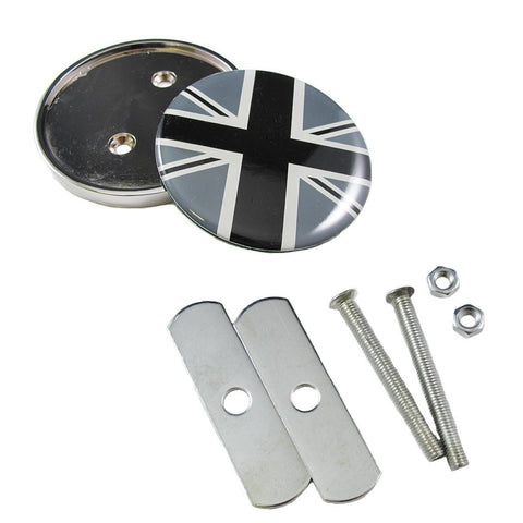 1 Set Front Grill Badge w/ Holder Fit All MINI Cooper R50 R55 R56 R57 R558 R60 UK Flag (Red/Black)