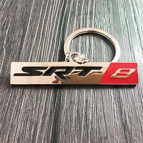 1x HEMI SRT 8 3D Chrome Keychain Ring 3D Key Chain Nameplate Emblem for Mustang Dodge Chrysler