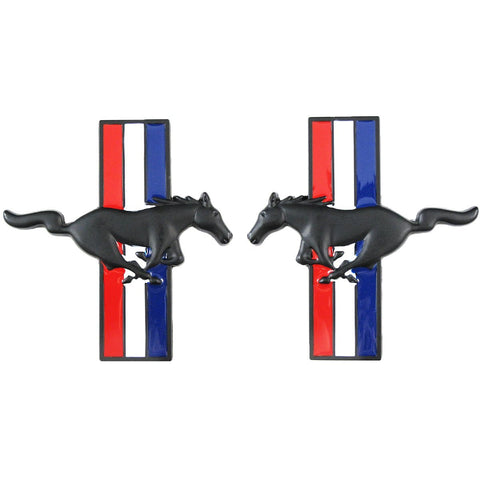 2x Pony Running Horse Tri Bar Emblem Side Fender Door Badge Sticker For Ford Mustang