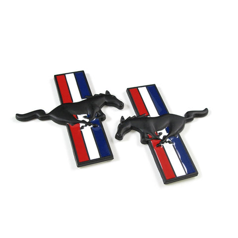 2x Pony Running Horse Tri Bar Emblem Side Fender Door Badge Sticker For Ford Mustang