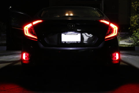 2x Add-on Rear Bumper Marker Reflector Red LED Lights For 2016-18 Honda Civic Sedan