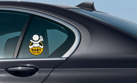 Baby In Car w/ Bottle Warning Signs Funny For Mom Dad Car Window Graphic Vinyl Decals for SUV Truck Car Bumper, Laptop, Wall, Mirror, Motorcycle