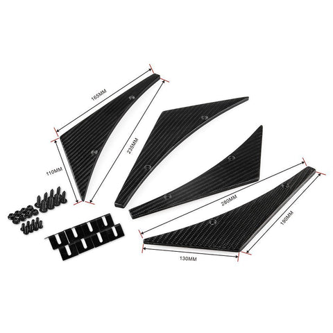 1 Set Carbon Fiber Pattern / Black Bumper Lip Fins Canards Splitters Body Spoiler Sporty JDM Racing Style Diffuser Universal Fit