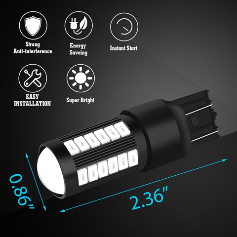 2Pcs 33-SMD Pure Red 7440 7444 LED Backup Reverse Tail Barke Light Bulbs