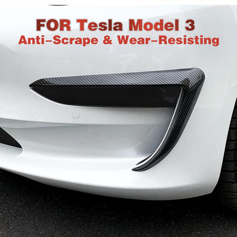 Front Fog Light Lamp Eyebrow Cover Trim Compatible With Tesla Model 3 2017-2023, 2pcs (Carbon Fiber Pattern)