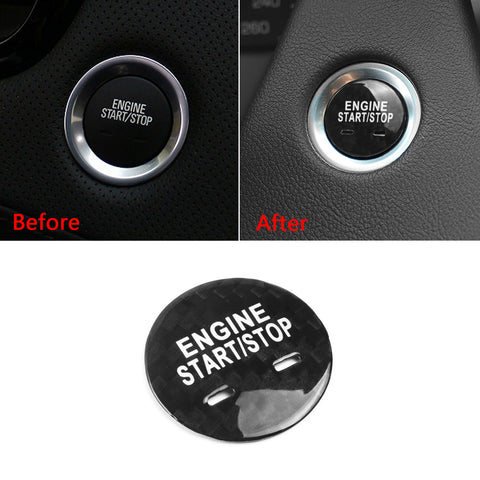 Keyless Engine Start Push Button Switch Cover Trim, Black Genuine Carbon Fiber, Compatible with Chevrolet or Cadillac or GMC 1.14"