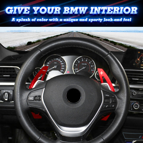 Steering Wheel Paddle Shifter Cover Trim, CNC Aluminum Alloy, Compatible With BMW 2 3 4 X1 X2 X3 X4 X5 X6 Series,F22 F23 F30 F31 F33 F34 F36 F32 F15 F16 F25 F26 F48 F39 (Red)