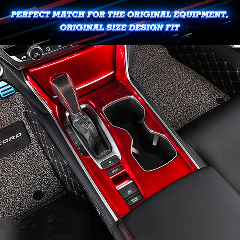 Interior Gear Shift Box Water Cup Holder Panel Cover Trim ABS Red Compatible with Honda Accord 10th Gen 2018 2019 2020 2021