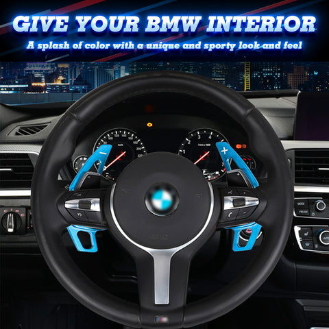 Steering Wheel Paddle Shifter Cover Trim, CNC Aluminum Alloy, Compatible With BMW 2 3 4 X1 X2 X3 X4 X5 X6 Series,F22 F23 F30 F31 F33 F34 F36 F32 F15 F16 F25 F26 F48 F39 (Blue)