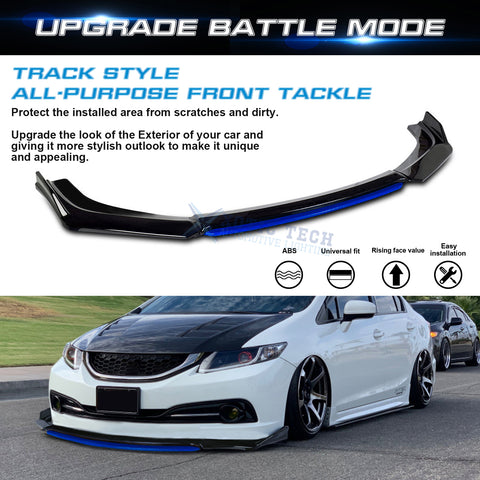 Xotic Tech Front Bumper Lip Chin Spoiler Splitter Diffuser Protector Guard Body Kit Compatible with Honda Accord Civic, Volkswagen MK5 MK6 MK7,Kia Optima,Mitsubishi Lancer, Black w/Blue 4pcs