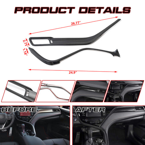 Carbon Fiber Texture Console AC Air Vent Dash Strip Cover For Camry 2018-2020