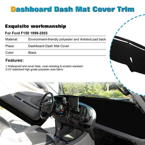 Center Console Dashboard Mat Pre-cut Non-Slip Sunshield Sun Glare Protector Dash Carpet Pad Black Cover Compatible with Ford F150 1999-2003
